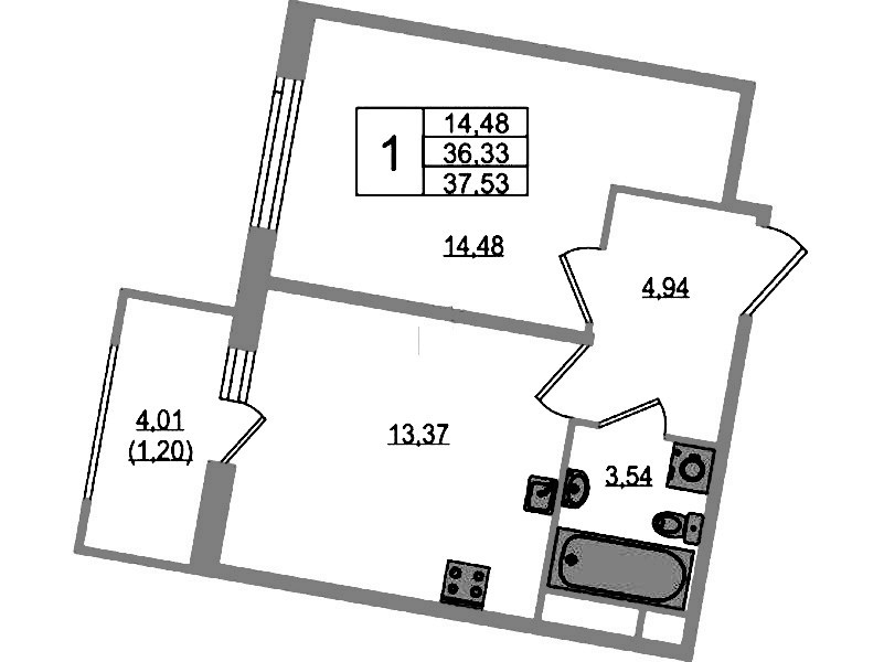1-комнатная квартира 37.53 м², 1/12 эт., ЖК «UP! Квартал Воронцовский»